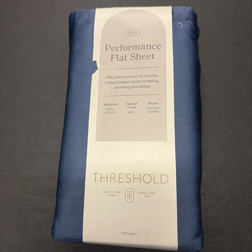 Full 400 Thread Count Performance Flat Sheet Metallic Blue Threshold Cotton 0647